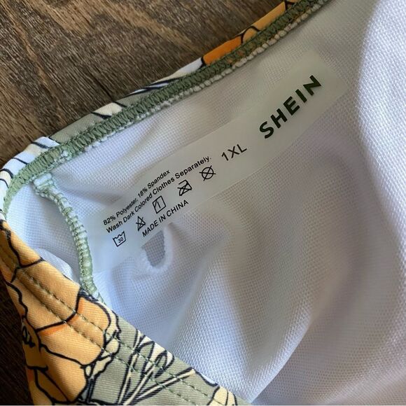 SHEIN Halter Swimsuit 1XL NEW  One Piece Olive Floral Beach - Picture 3 of 8